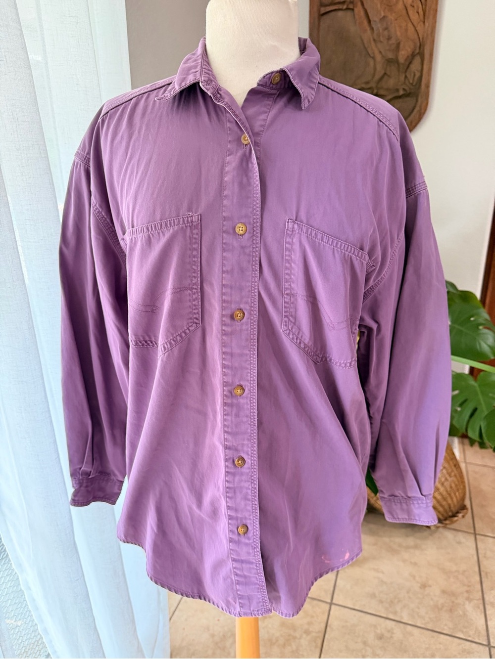 Eddie Bauer Purple Button Up Shirt Long Sleeve Cotton M